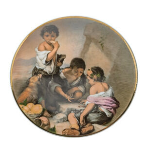 Decorative Vintage Plate Reproduction Of The Painting Beggar Boys Playing 1981